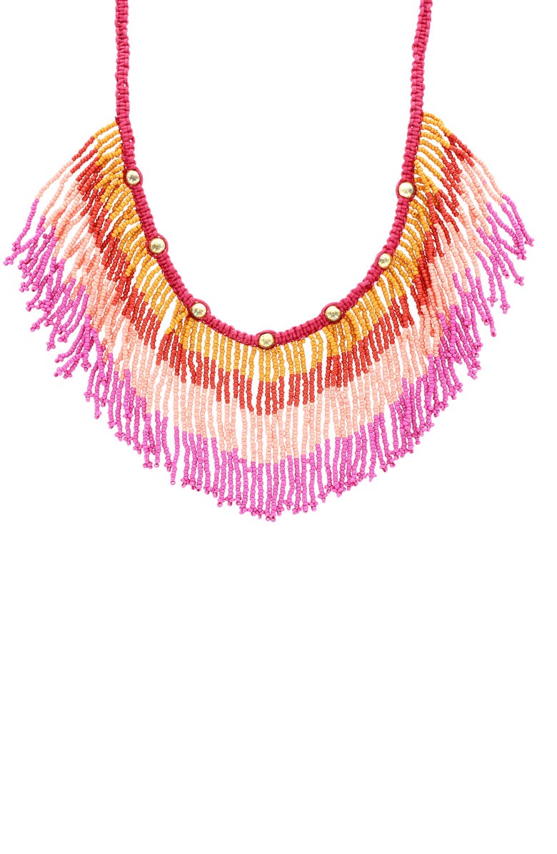OLIVIA WELLES Neon Waterfall Beaded Fringe Necklace, Main, color, Gold / Fuchsia