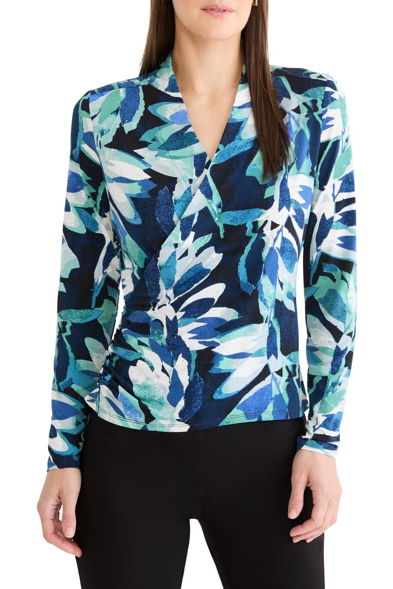 Giverny Knit Faux Wrap Top, Main, color, GREEN MULTI