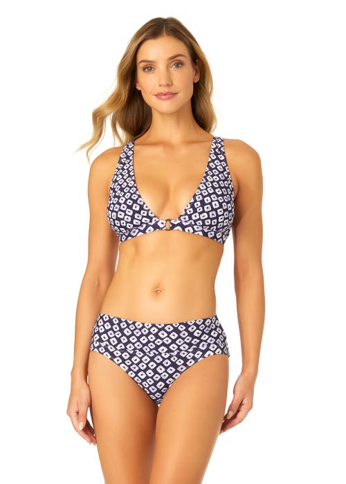 ANNE COLE SHIBORI GEO RING PLUNGE TRIANGLE BIKINI SWIM TOP