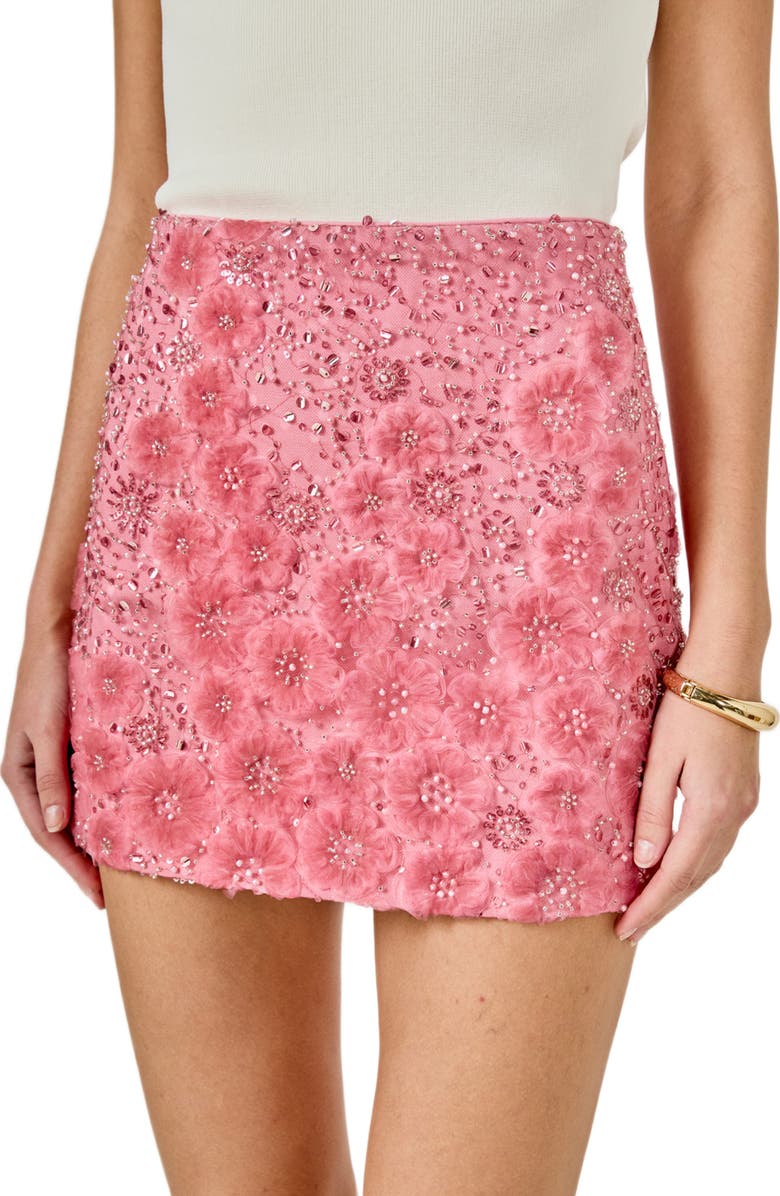 Endless Rose Floral Sequin Miniskirt, Alternate, color, Raspberry