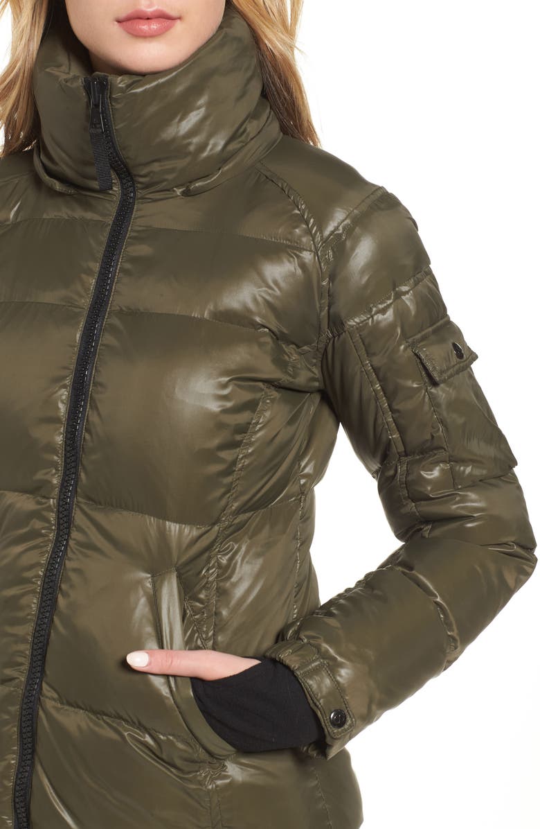 S13 /NYC Kylie Faux Fur Trim Gloss Puffer Jacket, Alternate, color, 