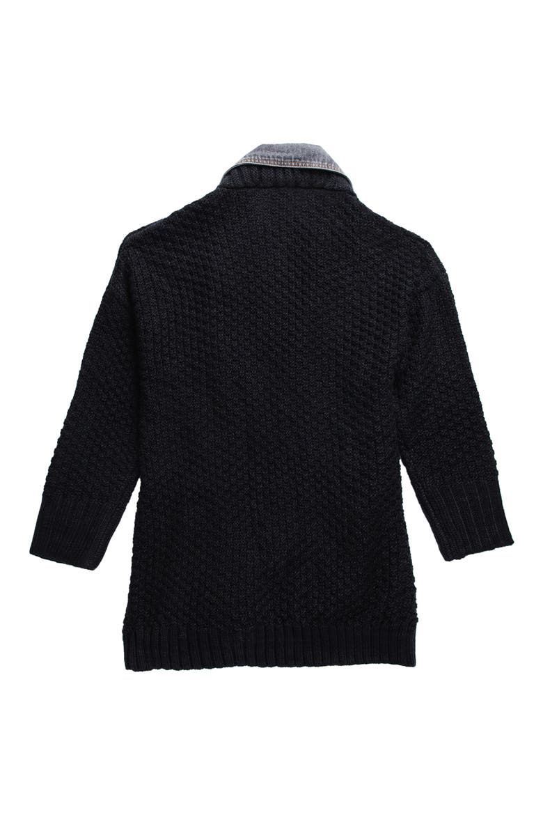 Mixed Media Denim Knit Cardigan, Alternate, color, BLACK