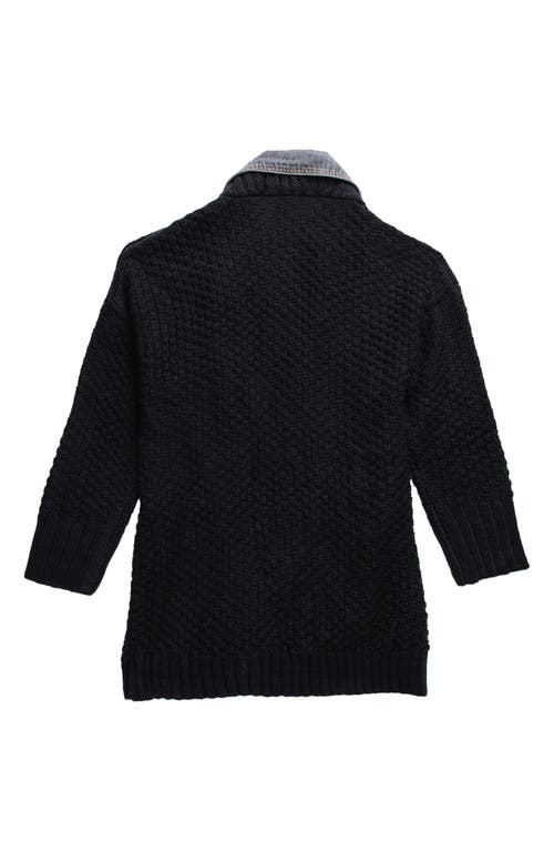 SAACHI SAACHI MIXED MEDIA DENIM KNIT CARDIGAN