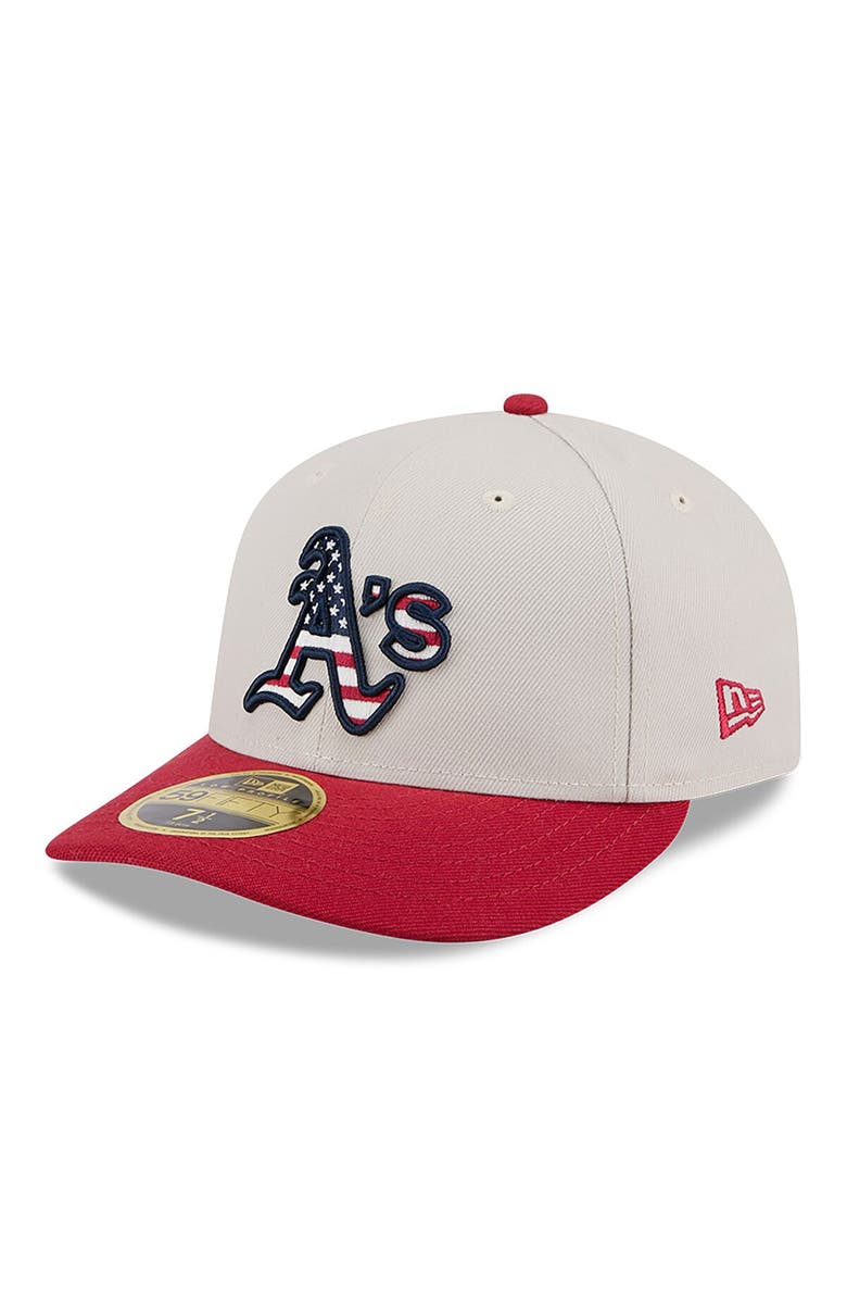 New Era Men's New Era Khaki/Red Athletics 2024 Fourth of July Low Profile 59FIFTY Fitted Hat, Alternate, color, Khaki
