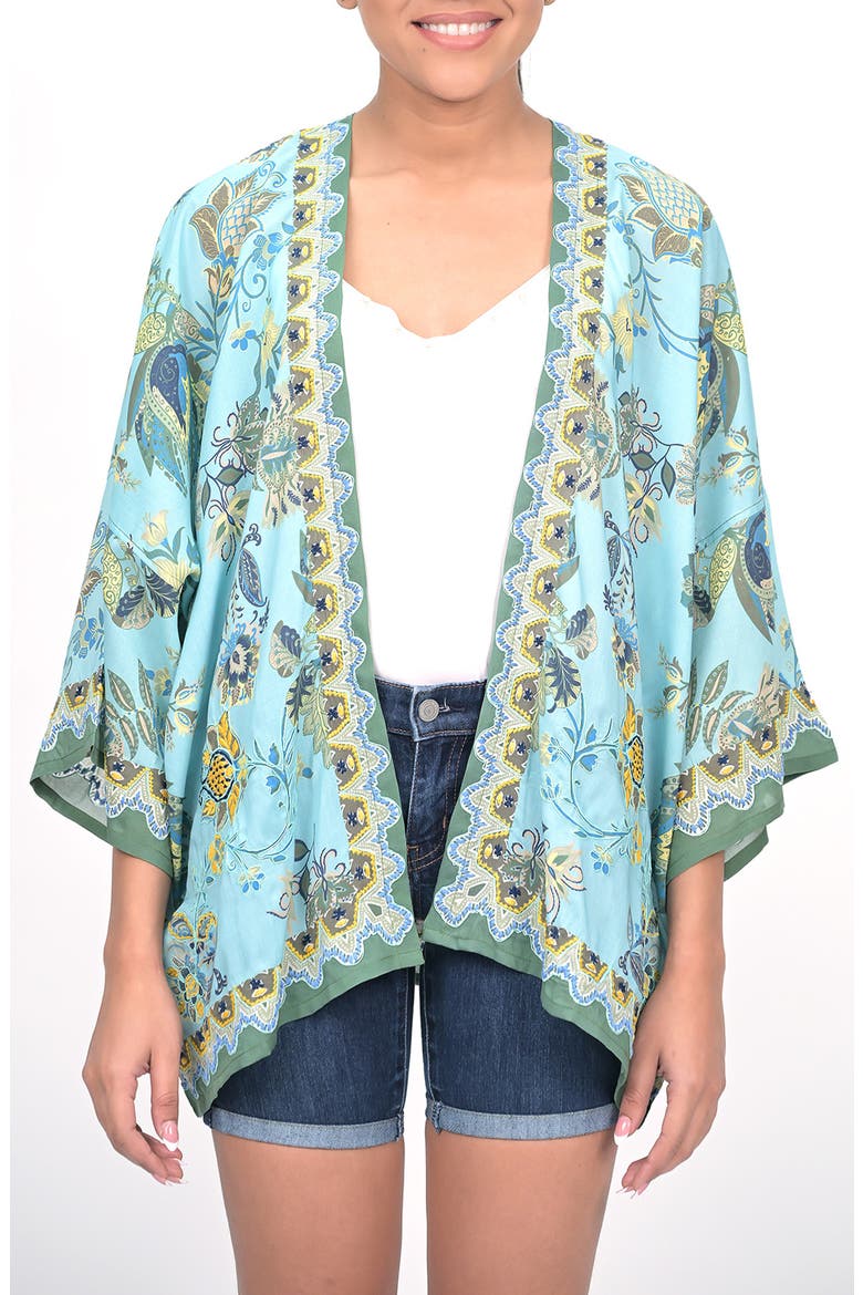 Floral Border Ruana, Main, color, SKY BLUE