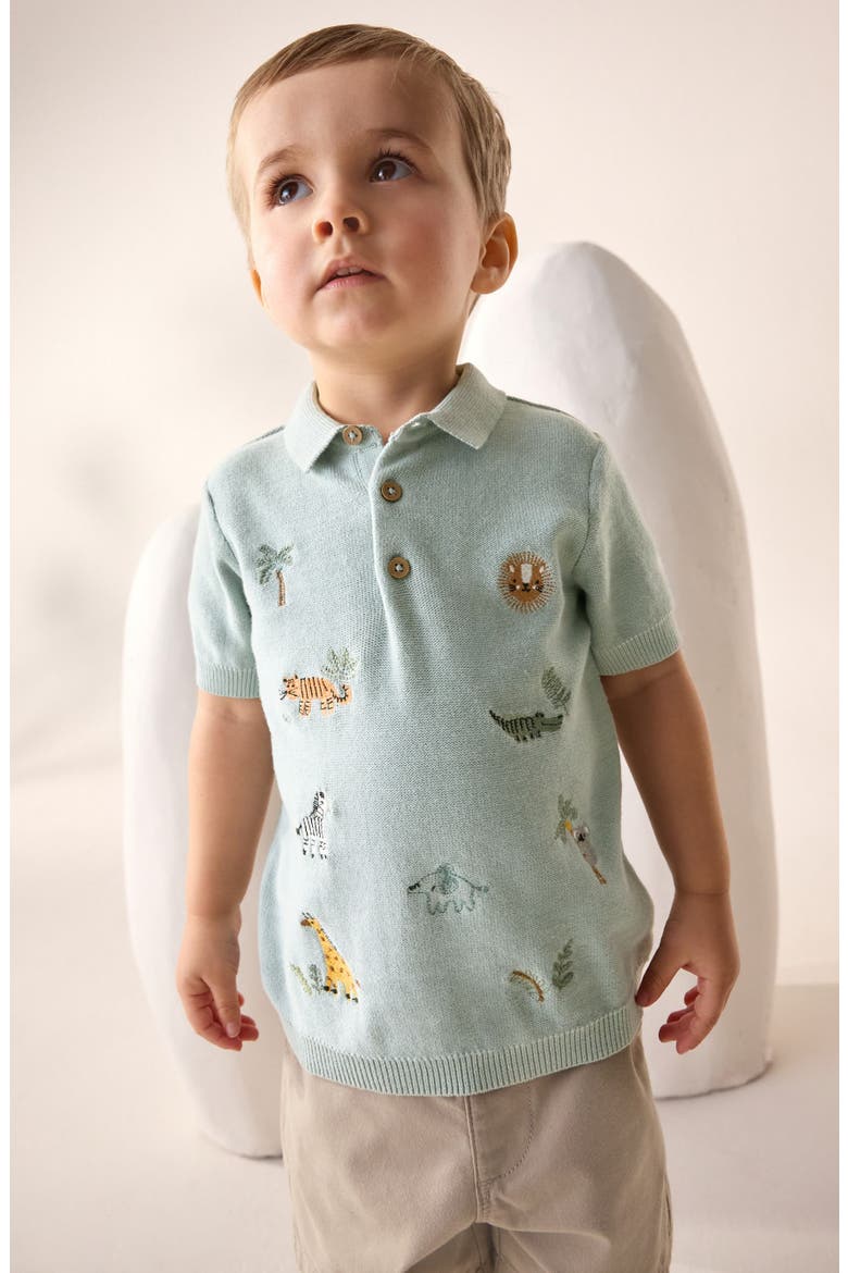 Kids' Embroidered Animal Knit Polo, Alternate, color, MINERAL BLUE