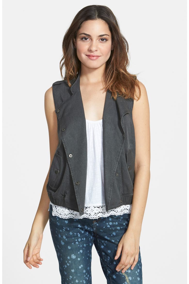 Drapey Denim Vest, Main, color, BLACK