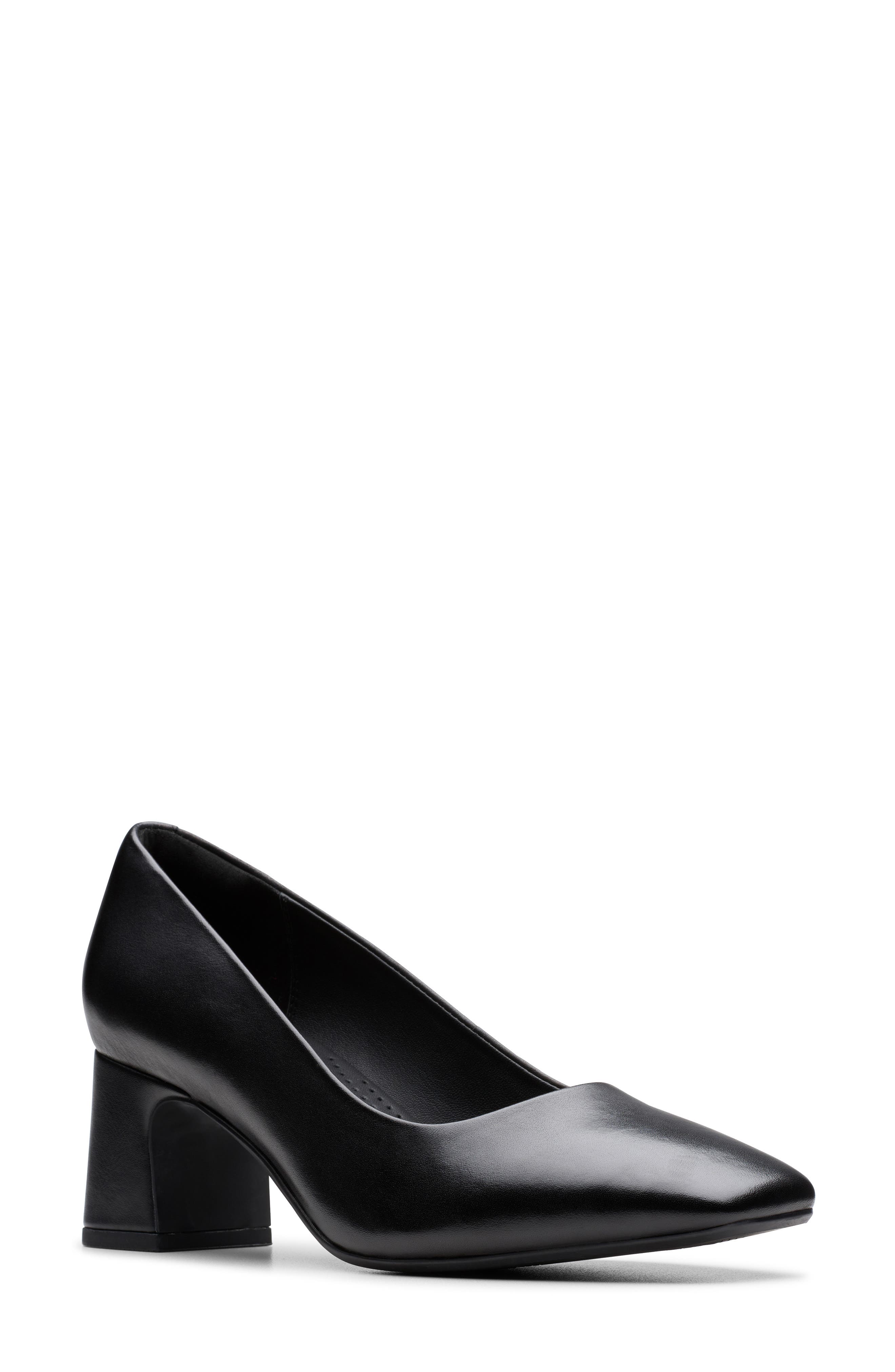 Clarks<sup>®</sup> Fernie Court Block Heel Pump, Main, color, Black Leather