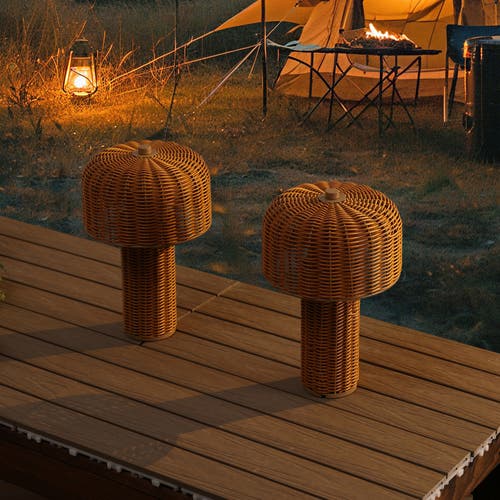 Jonathan Y 10" Indoor/outdoor Wicker Rechargeable/cordless Dimmable Led Table Lamp In Brown