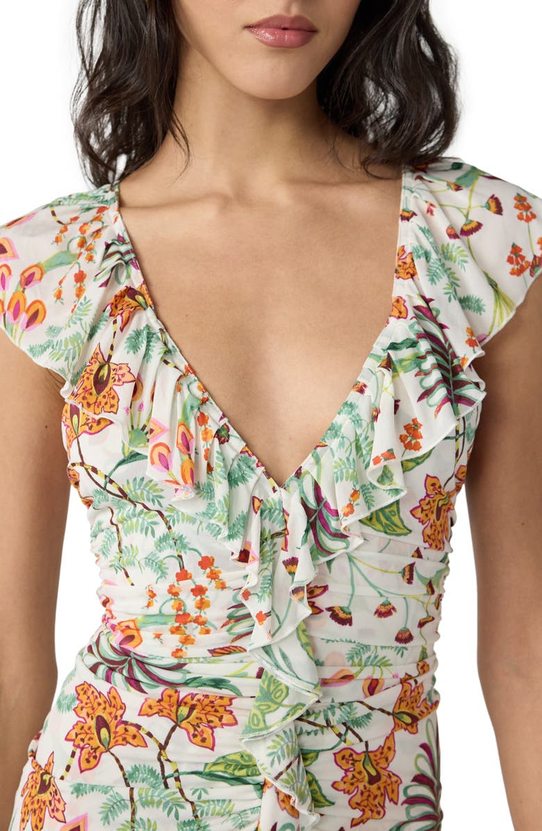 Diane von Furstenberg Sonia Metallic Floral Dress, Alternate, color, Miragevine White