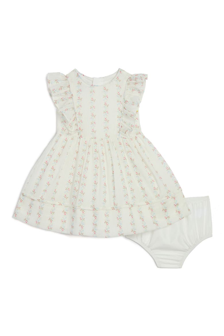 Floral Stripe Ruffle Dress & Bloomers Set, Main, color, WHITE