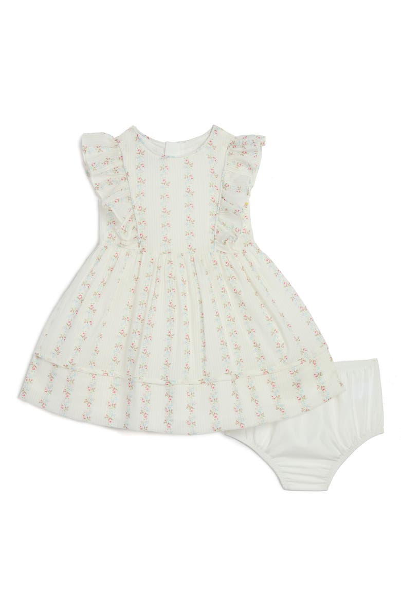 Pippa & Julie Floral Stripe Ruffle Dress & Bloomers Set, Main, color, White