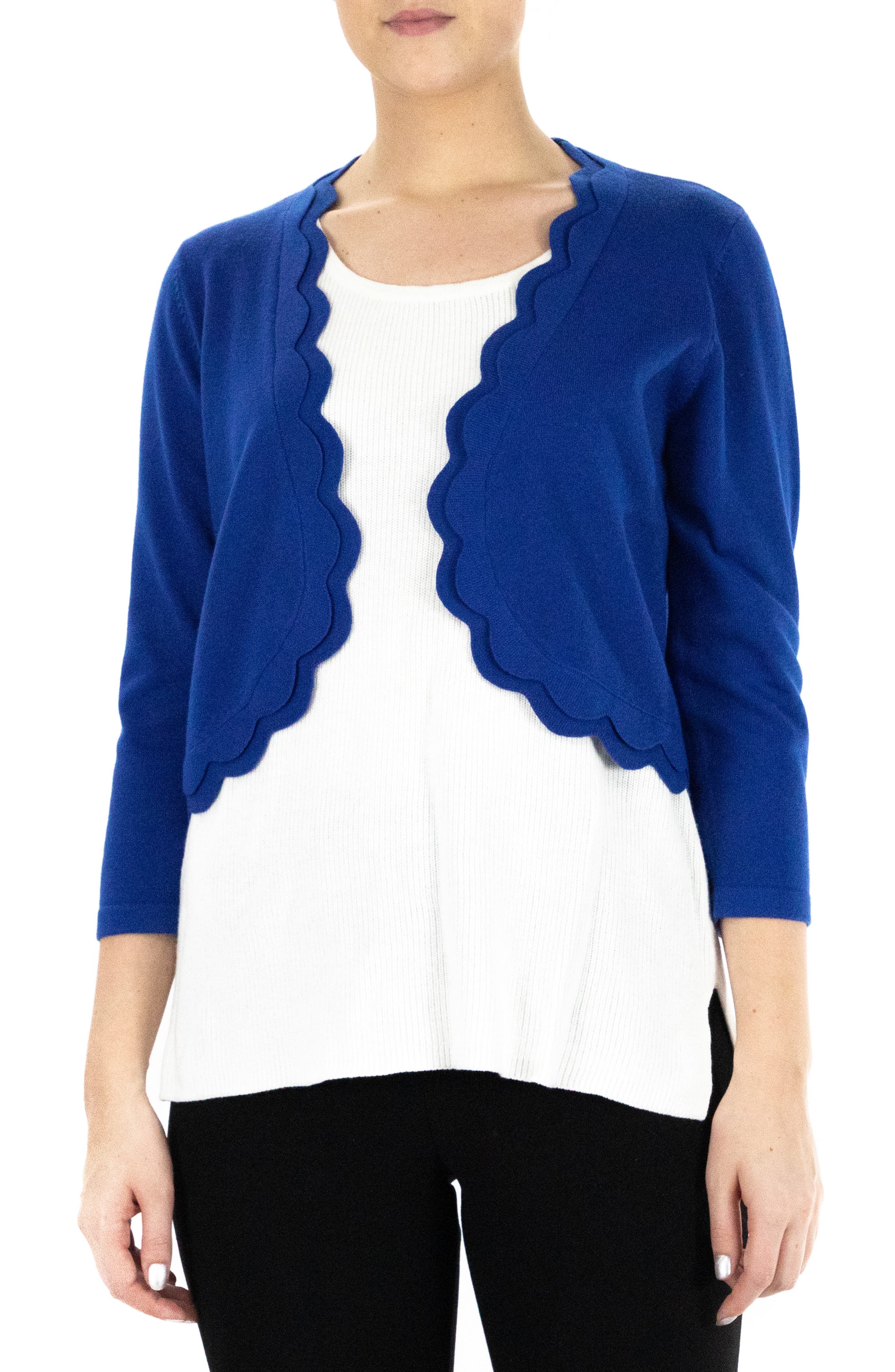 Nina Leonard Scalloped Bolero Shrug Sweater