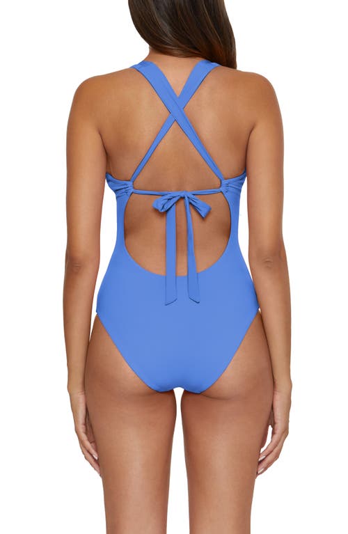 Becca Modern Edge Ribbed Lace-up Plunge One-piece Swimsuit In Cornflower