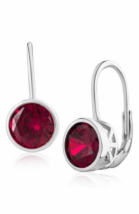 Round Bezel Cubic Zirconia Lever-Back Drop Earrings