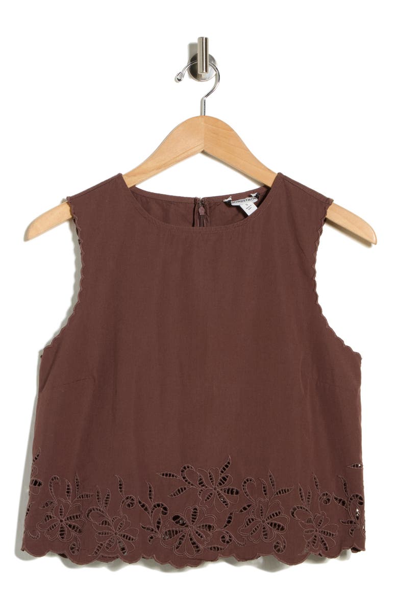 Schiffly Cotton Eyelet Shell, Alternate, color, BROWN ROAST