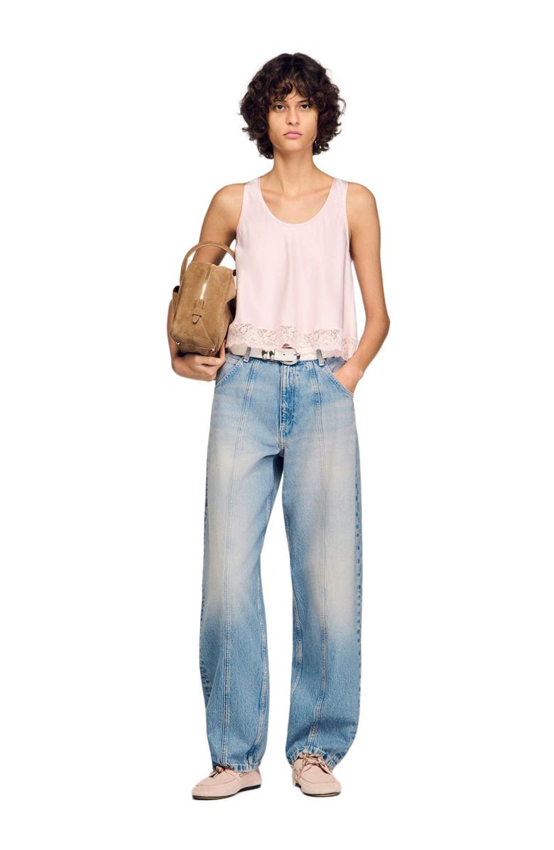 SANDRO Faded barrel jeans, Alternate, color, Blue Jean