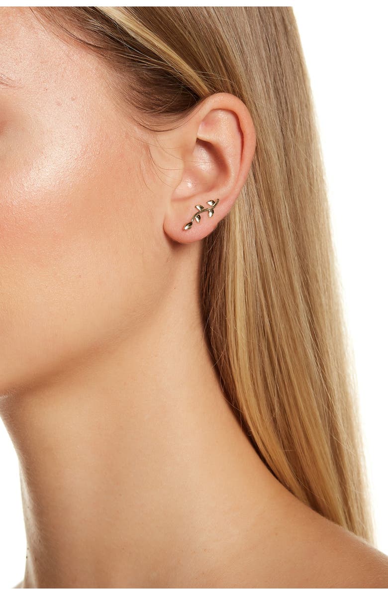 KARAT RUSH 14K Yellow Gold Shiny Leaf Ear Climber Earrings, Main, color, 
