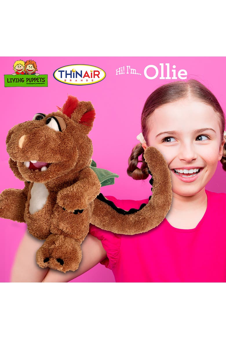 Ollie The Brown Dragon 14" Plush Hand Puppet, Alternate, color, Brown