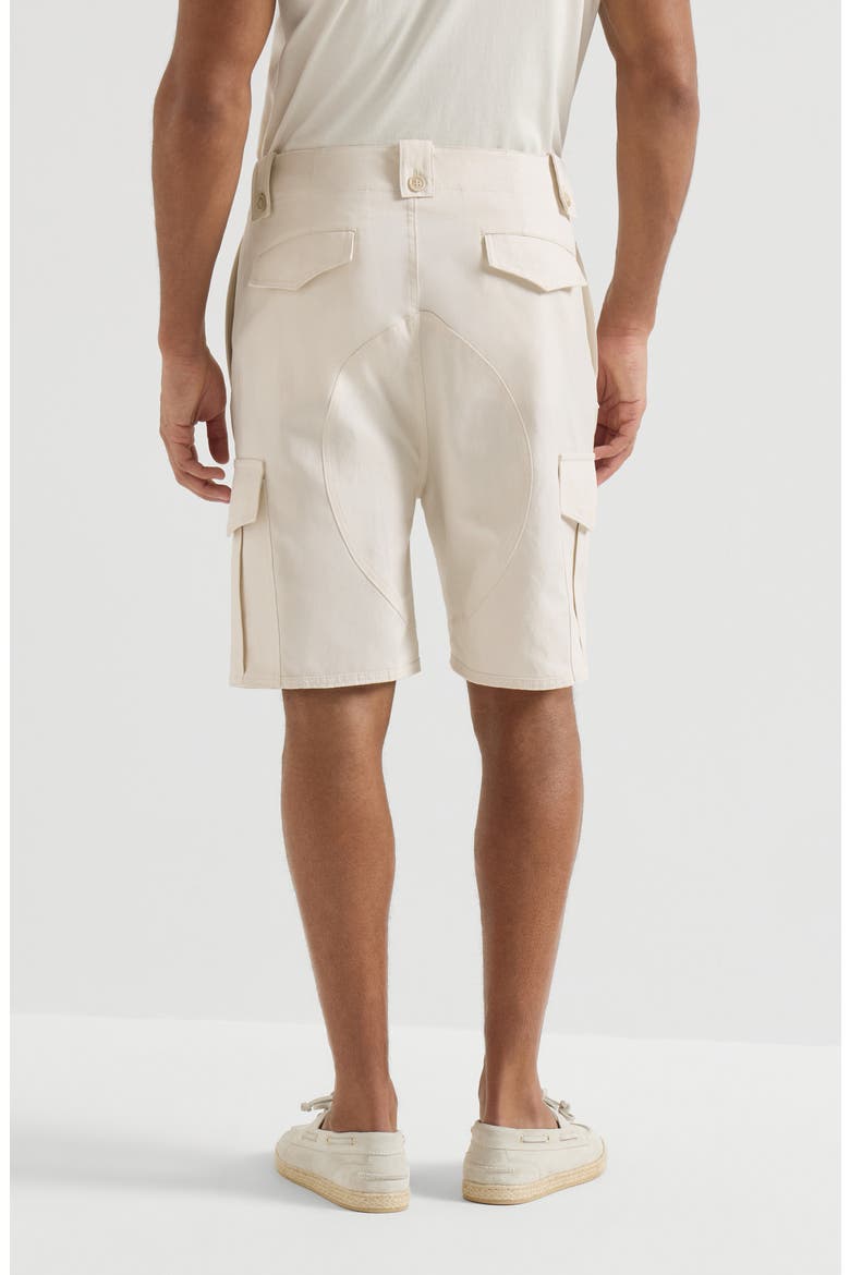 Cotton and linen canvas Bermuda shorts with cargo pockets, Alternate, color, White