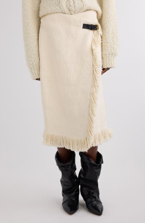 Galla Fringed Cotton & Linen Wrap Skirt