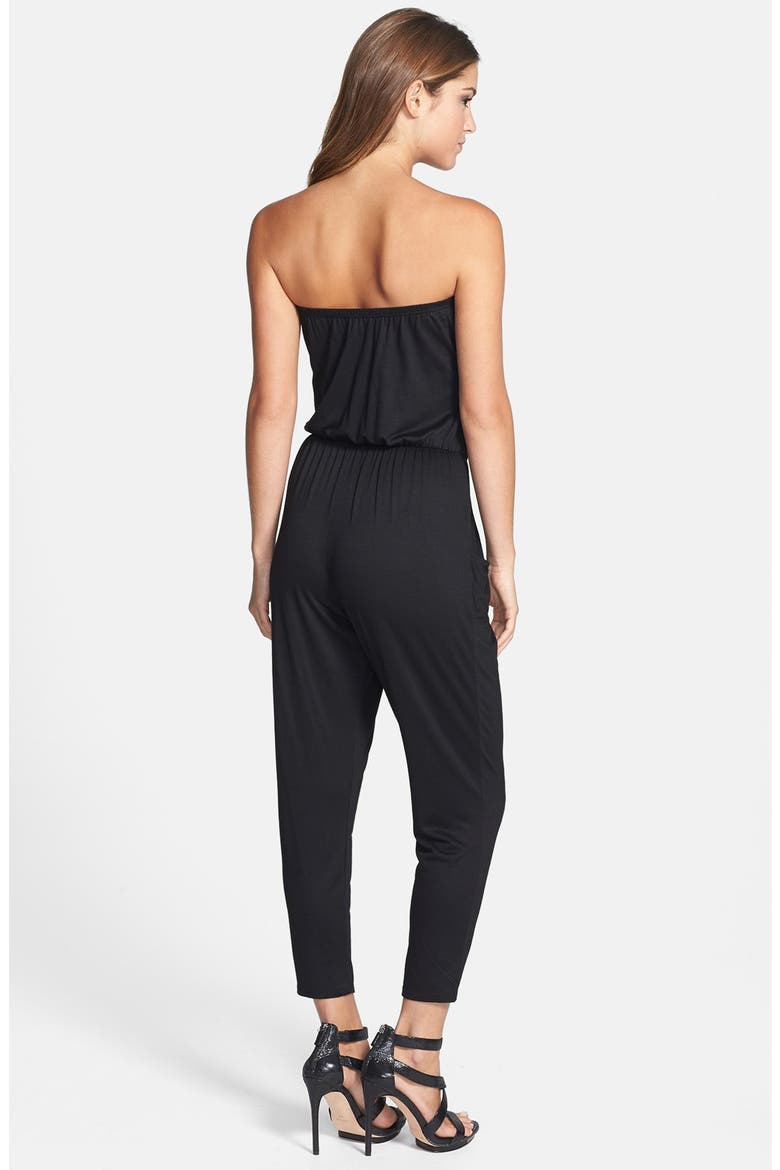 Strapless Pleated Crop Romper, Alternate, color, BLACK