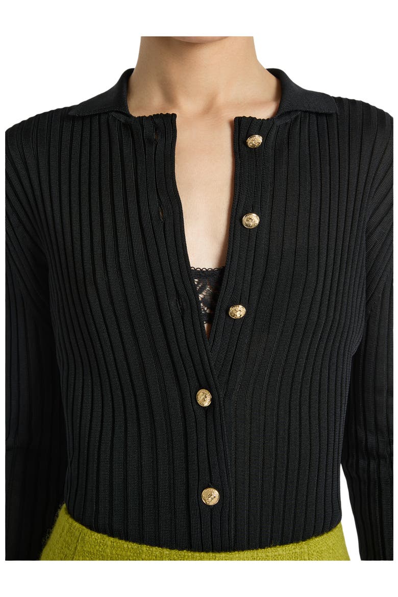 Buttoned Ribbed Knit Cardigan, Alternate, color, black
