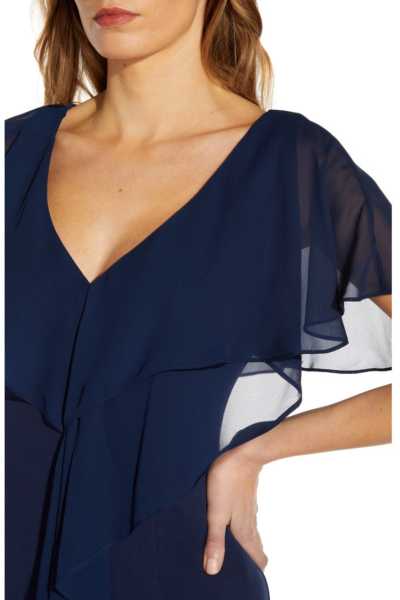 Chiffon Overlay Crepe Mermaid Gown, Alternate, color, NAVY