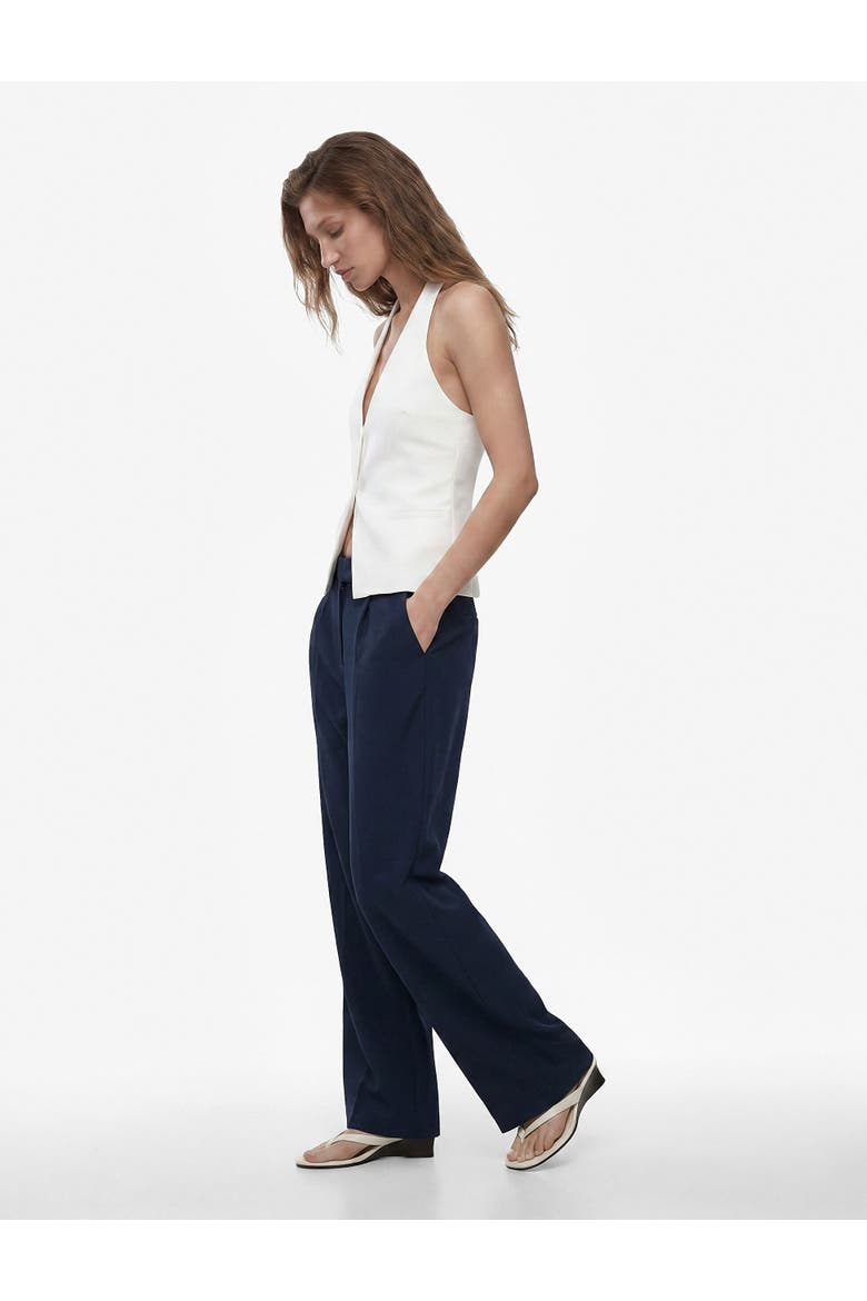 Linen Blend Wide Leg Trousers with Pocket Detail, Alternate, color, NAVY BLUE