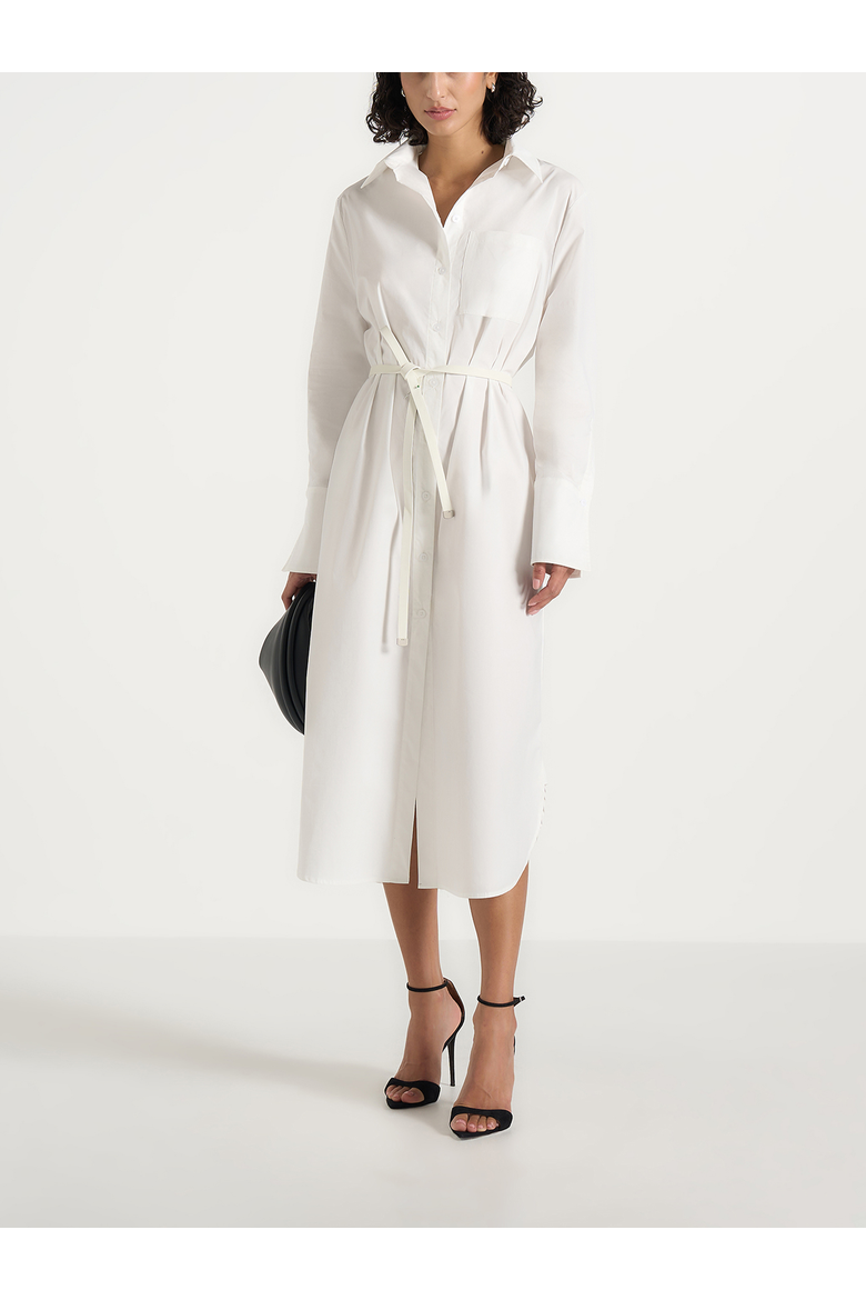 Isa Belted Cotton Midi Shirt Dress, Main, color, White
