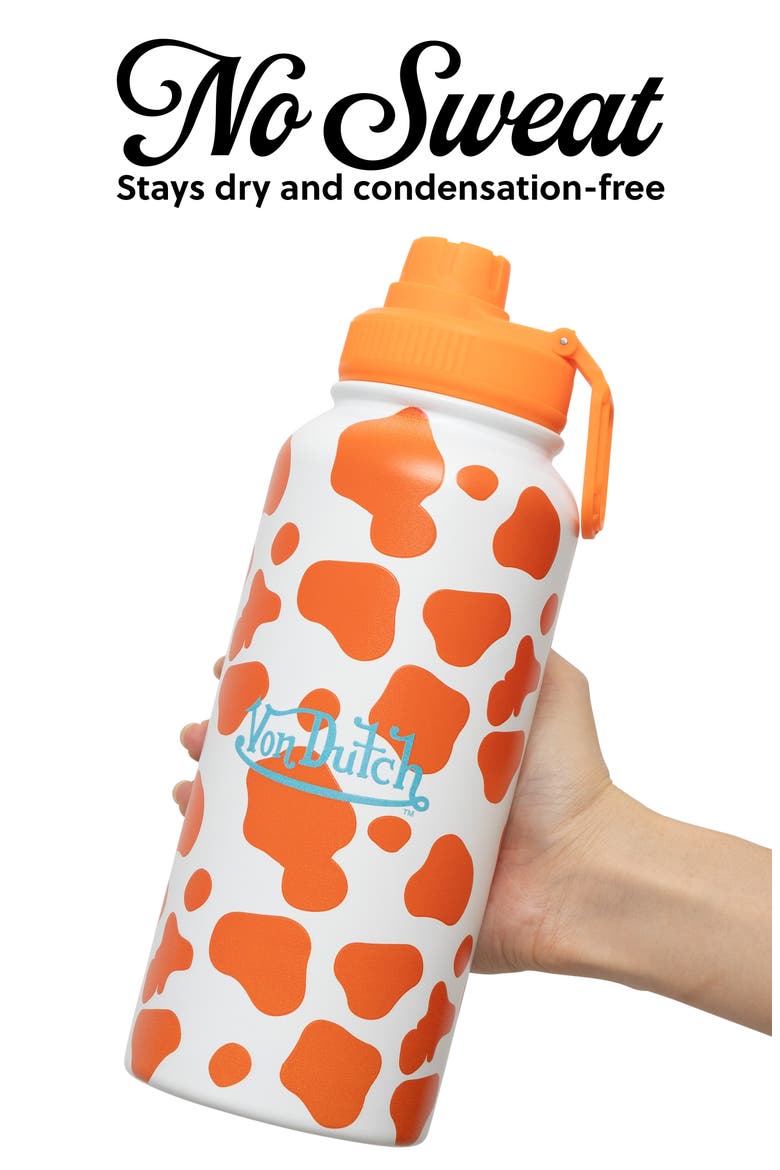 32oz Hydration Double Walled Insulated Stainless Steel Bottle, Alternate, color, Orange Cow