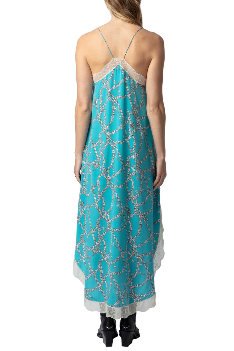 Ristyl Chaines Lace Trim Silk Maxi Dress, Alternate, color, AQUA