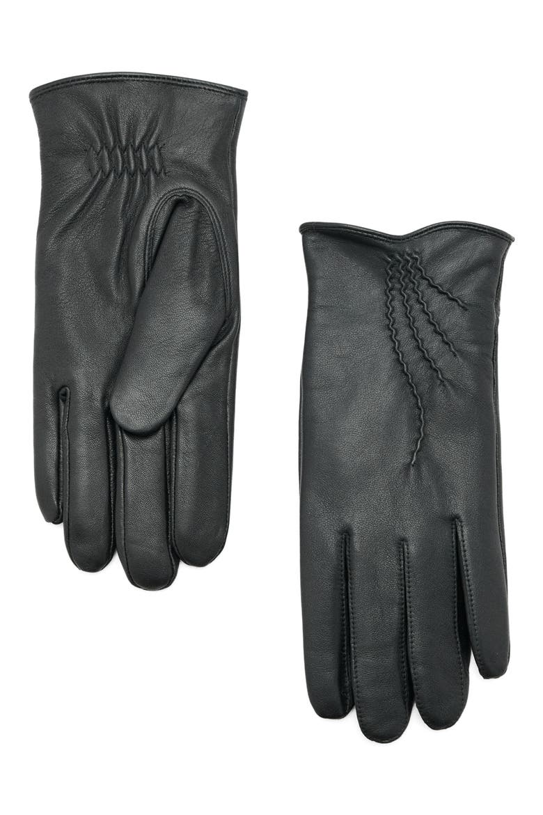 Faux Fur Lined Leather Gloves, Main, color, BLACK