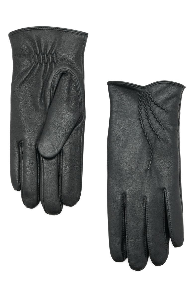 MANGO Faux Fur Lined Leather Gloves, Main, color, Black