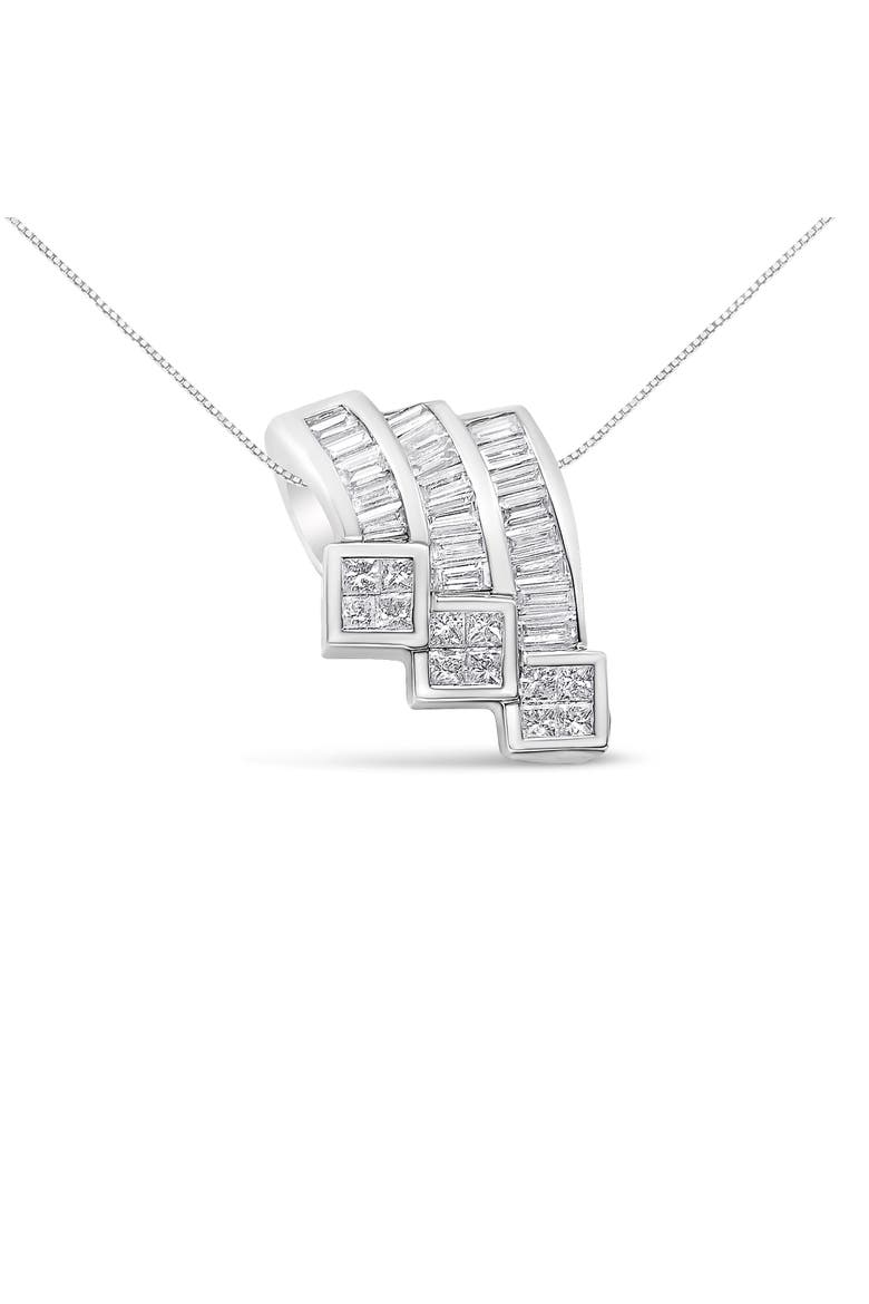 14K White Gold 1 1/2 Cttw Invisible Set Princess and Channel Set Baguette-cut Diamond Triple Curve Pendant Necklace (G-H Color, SI1-SI2 Clarity) - NO CHAIN INCLUDED, Main, color, White