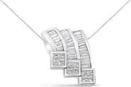 Haus of Brilliance 14K White Gold 1 1/2 Cttw Invisible Set Princess and Channel Set Baguette-cut Diamond Triple Curve Pendant Necklace (G-H Color, SI1-SI2 Clarity) - NO CHAIN INCLUDED