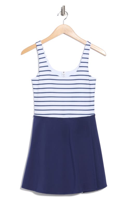 Yogalicious Lux Stripe Double Tee Tennis Dress In Blue