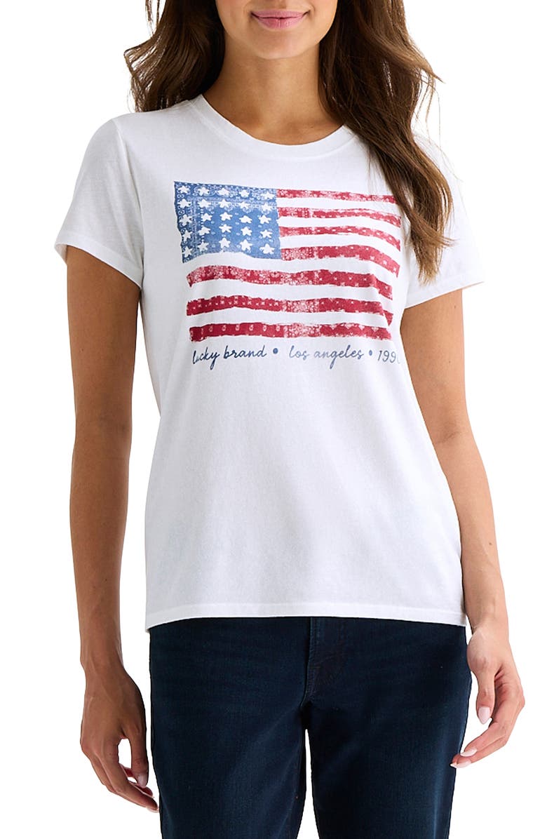 Lucky Brand Bandana Flag Short Sleeve T-Shirt, Main, color, Bright White