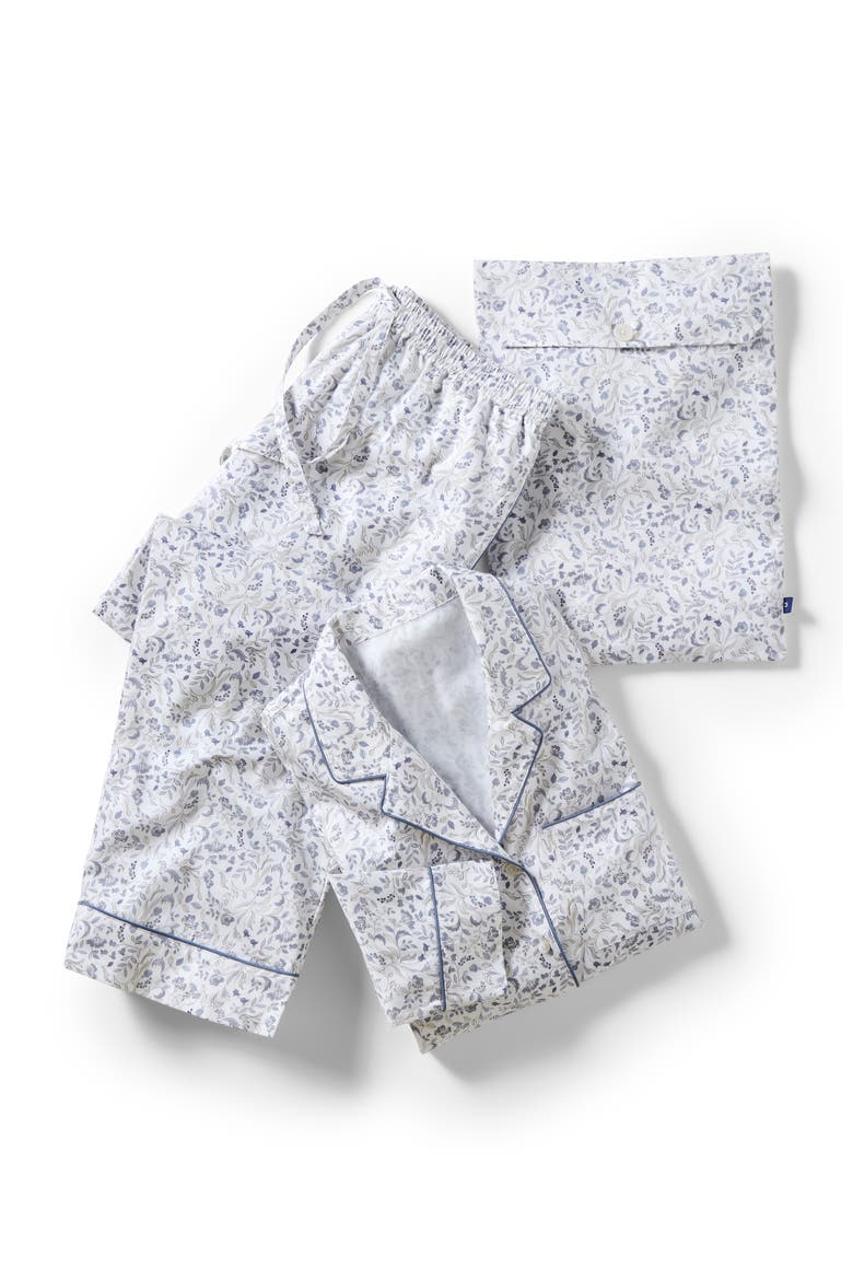 Ditsy Gingham Cotton Percale Floral Pajamas, Alternate, color, Blue