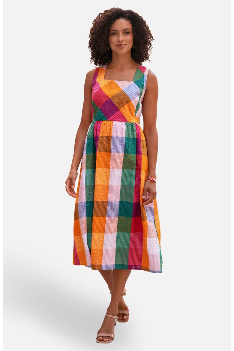 Seersucker Cotton Midi Sun Dress, Main, color, Multi