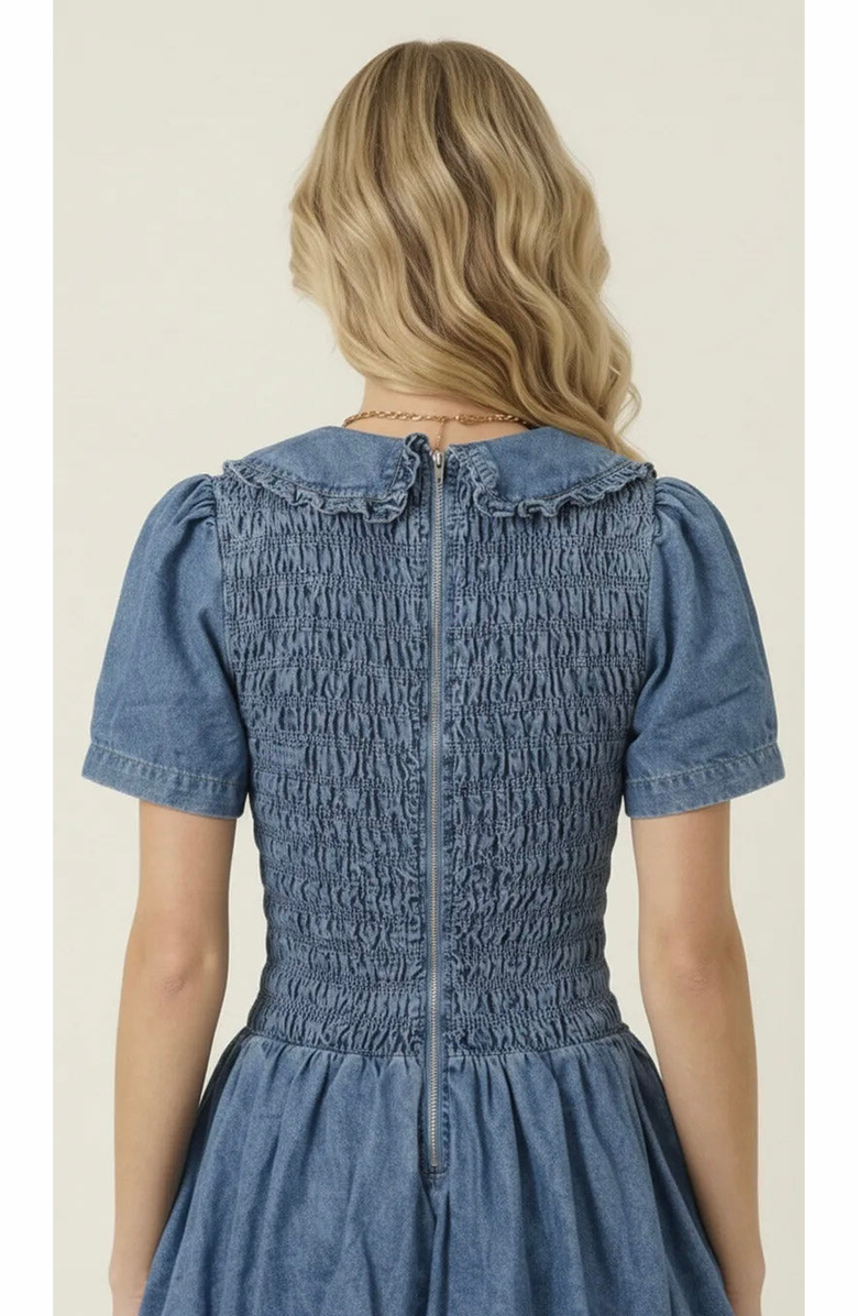 Modenaire Smocked Ruffle Collar Mini Dress, Alternate, color, Medium Wash Blue