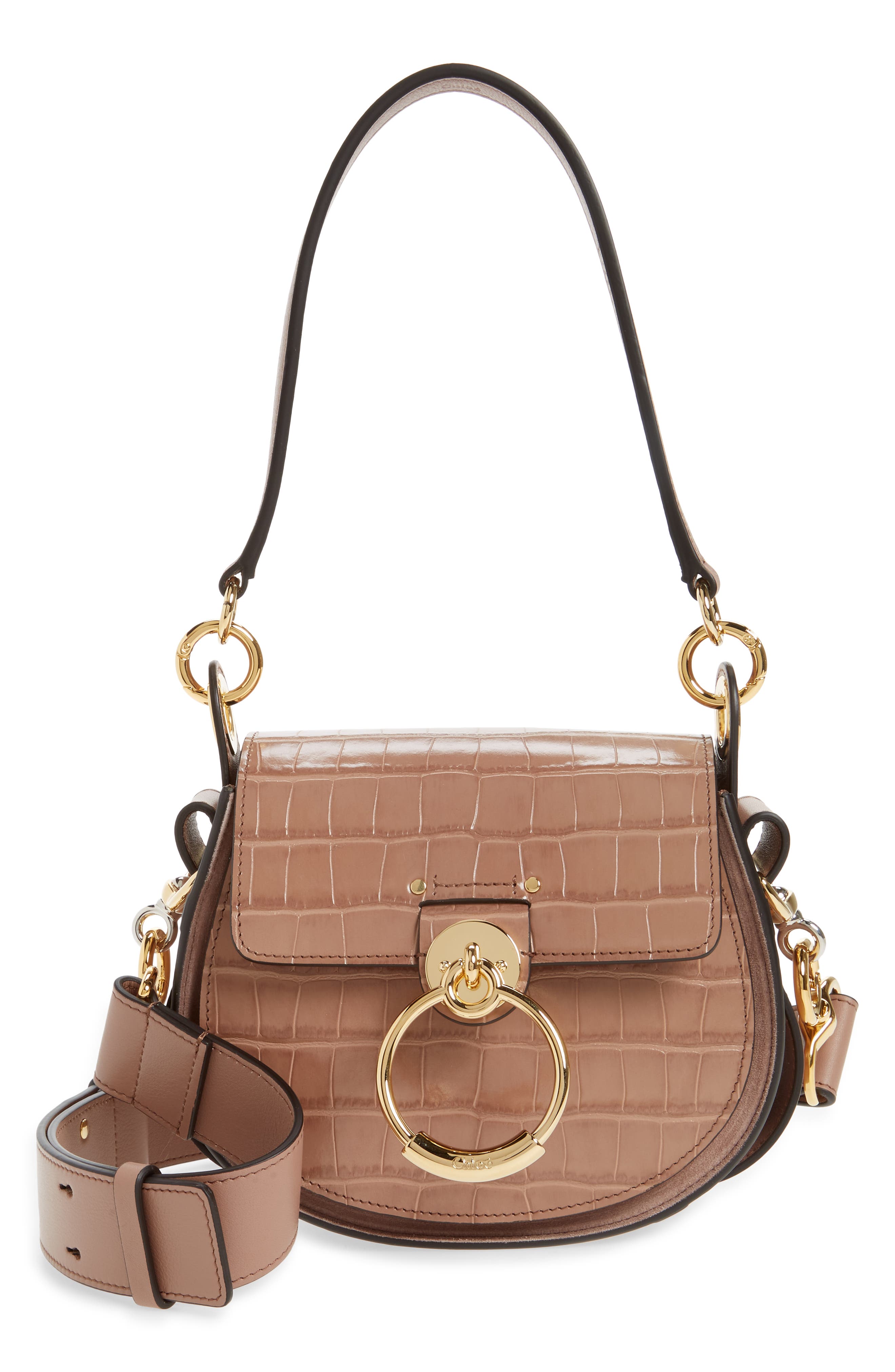 Chloé Small Tess Croc Embossed Calfskin Shoulder Bag, Main, color, 