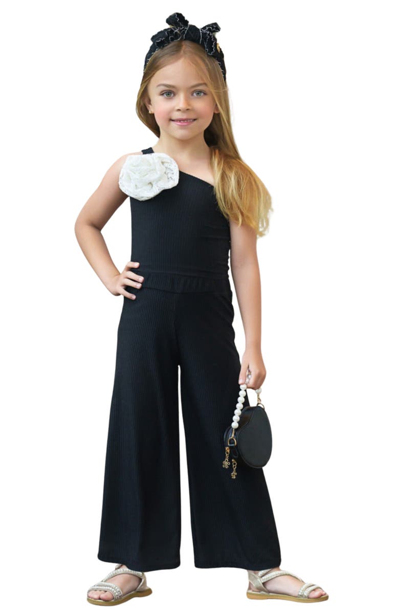 Mia Belle Girls Bloom With Elegance One Shoulder Top and Palazzo Pants Set, Main, color, 