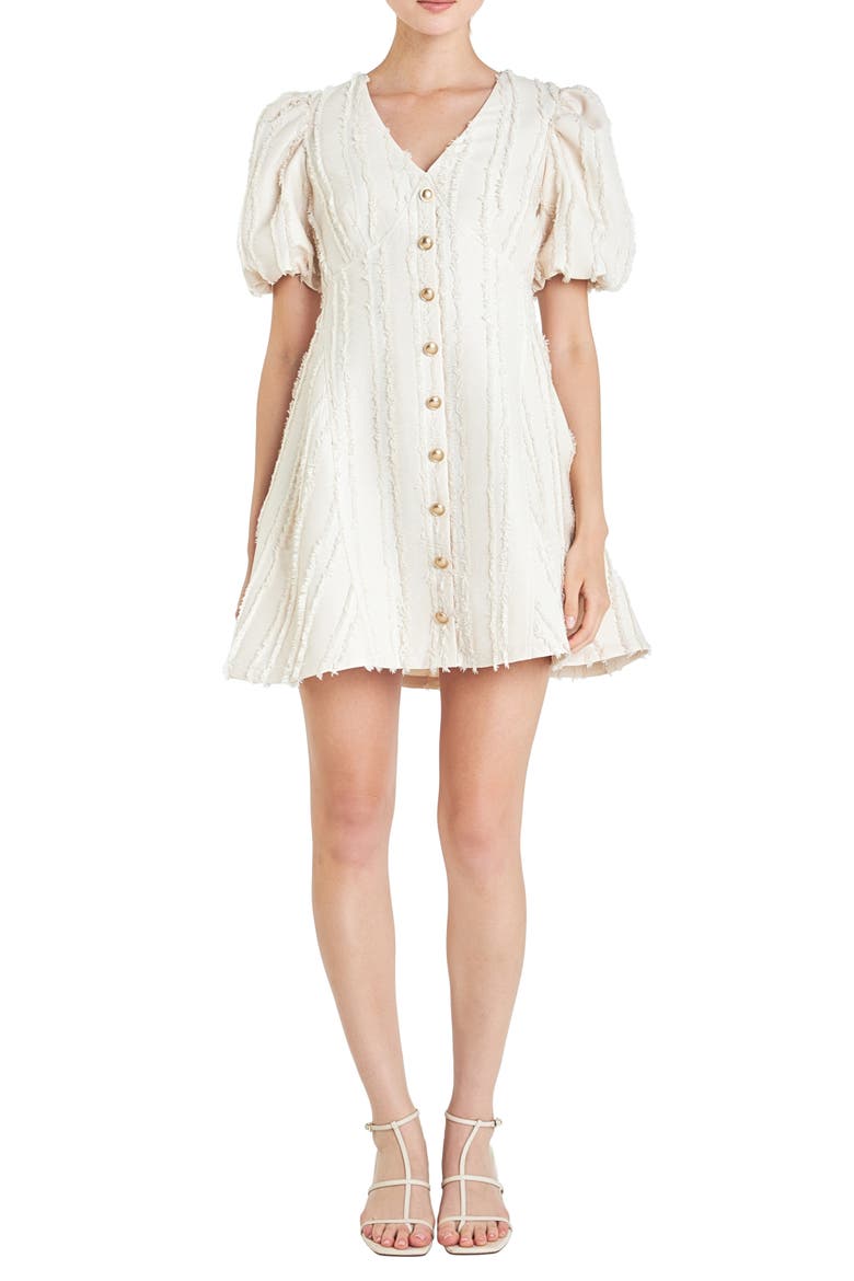 Textured Puff Sleeve Minidress, Main, color, BEIGE