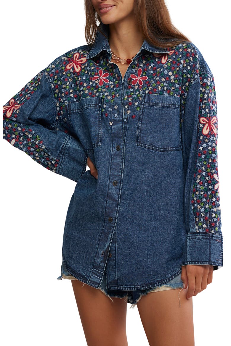 Rainbow Embroidered Denim Shirt, Main, color, RINSE WASH