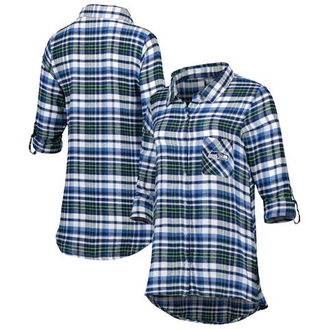 Women's Concepts Sport College Navy Seattle Seahawks Mainstay Plaid Full-Button Long Sleeve Nightshirt