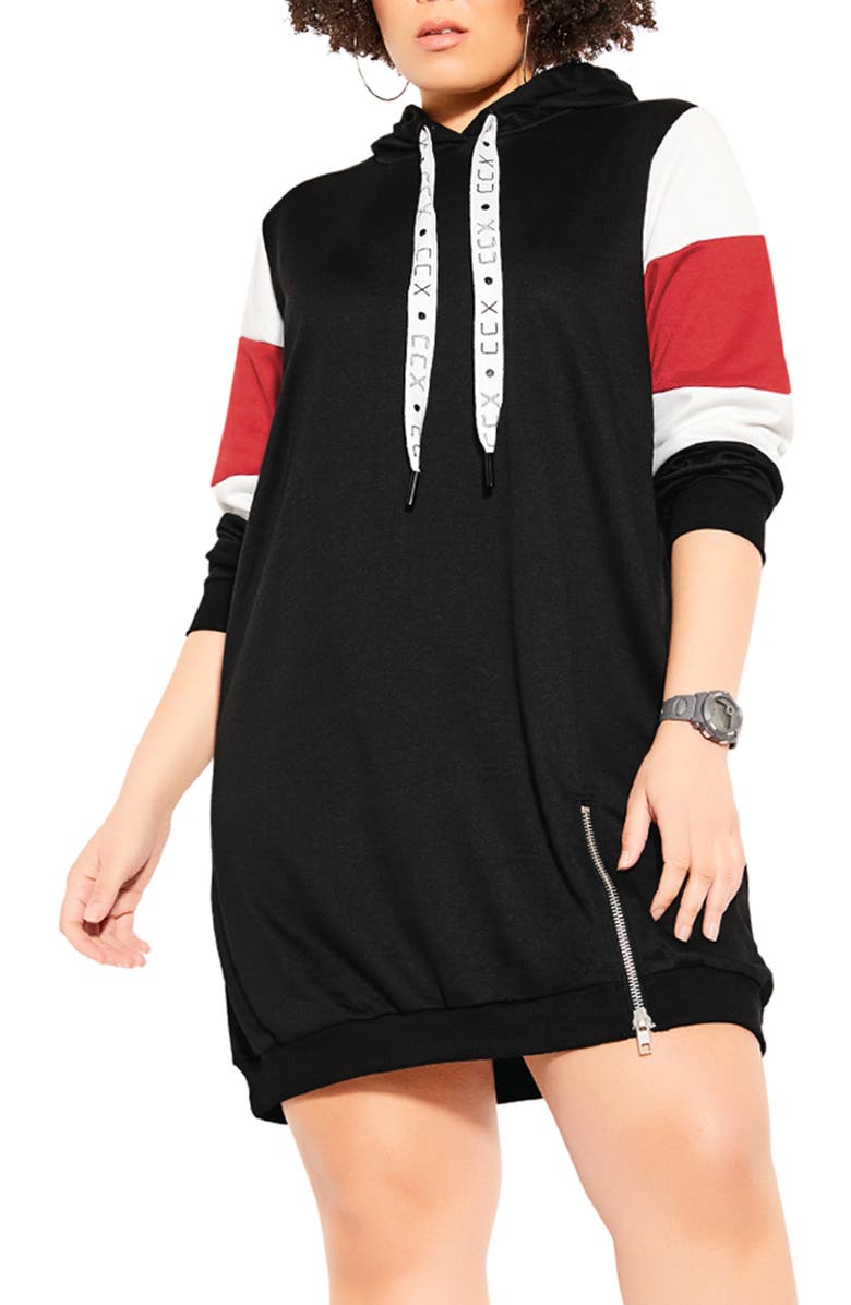 City Chic Retro Active Long Sleeve Hoodie Dress, Main, color,