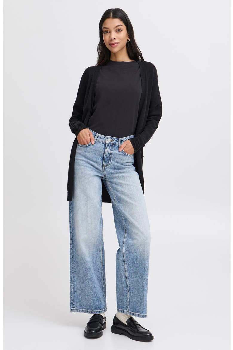 Nonina Longline Cardigan, Alternate, color, BLACK