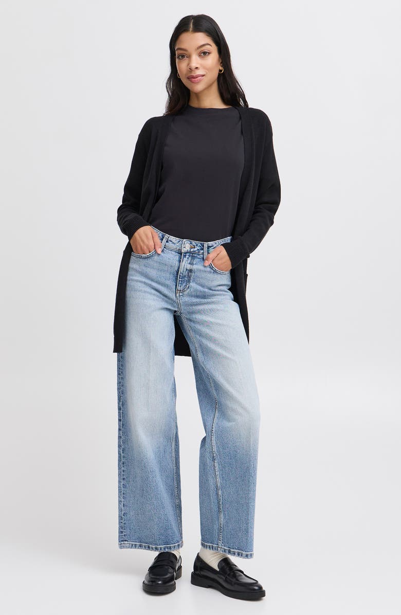 B.YOUNG Nonina Longline Cardigan, Alternate, color, Black