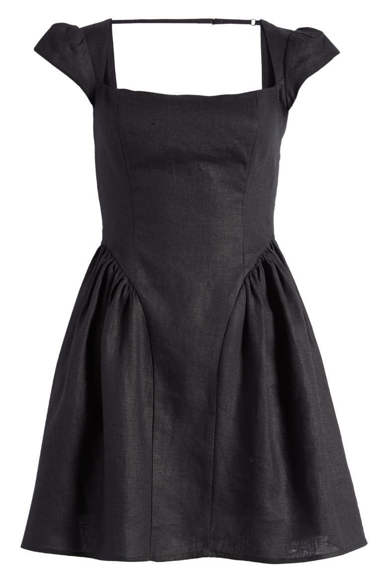 Oaklyn Cap Sleeve Linen Minidress, Alternate, color, BLACK